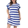 thumbnail image 1 of DARING DIVA Women's Plus Size Tunic Short Sleeve Striped Dress 1X Royal Blue, 1 of 6