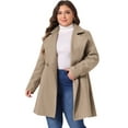 thumbnail image 1 of DARING DIVA Women's Plus Size Turn Down Collar Double Breasted A Line Coat 2X Light Brown, 1 of 6