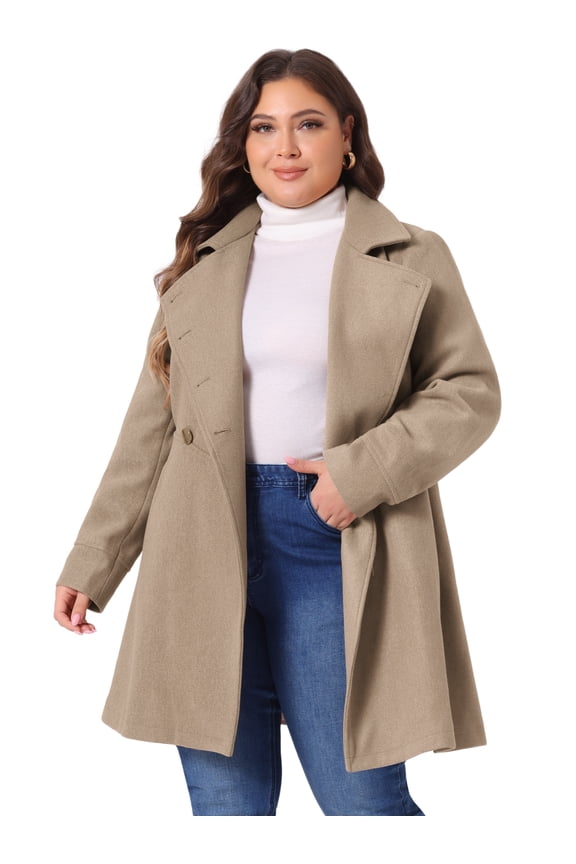 Women's Plus Size Turn Down Collar Double Breasted A Line Coat 4X Light Brown
