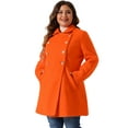 thumbnail image 1 of DARING DIVA Women's Plus Size Turn Down Collar Double Breasted A Line Coat 4X Orange, 1 of 6