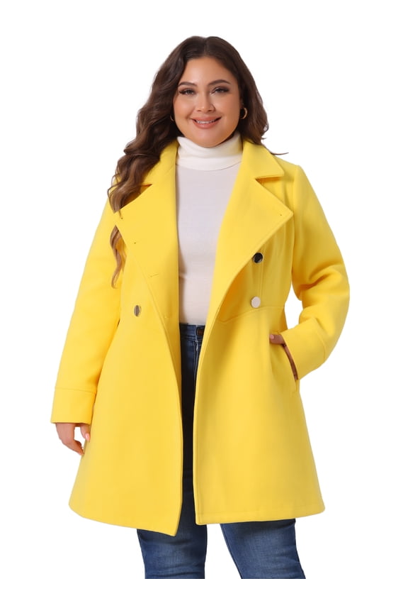 Women's Plus Size Turn Down Collar Double Breasted A Line Coat 4X Yellow