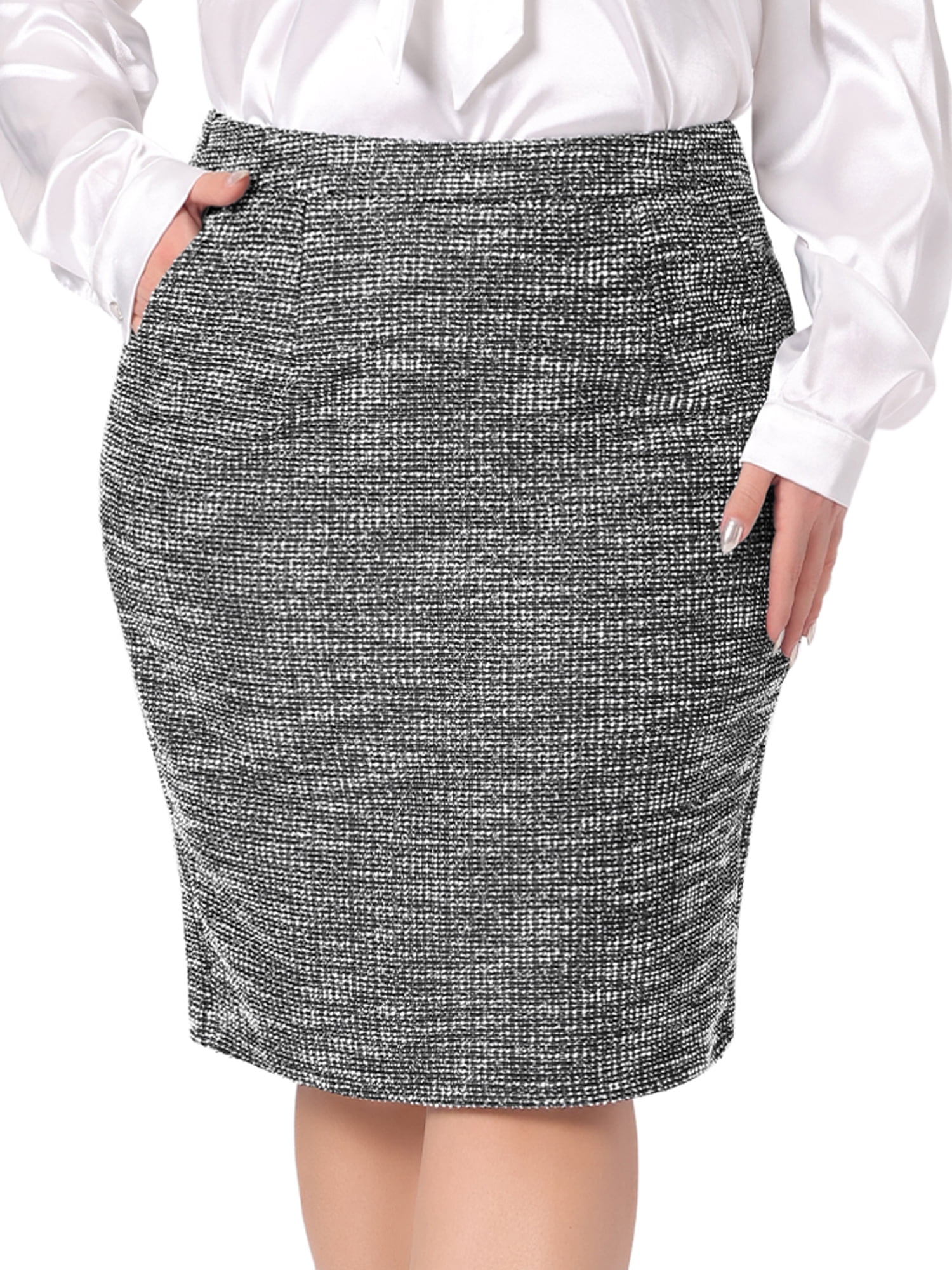 DARING DIVA Women's Plus Size Tweed High Waisted Stretchy Pencil Skirt 4X Black