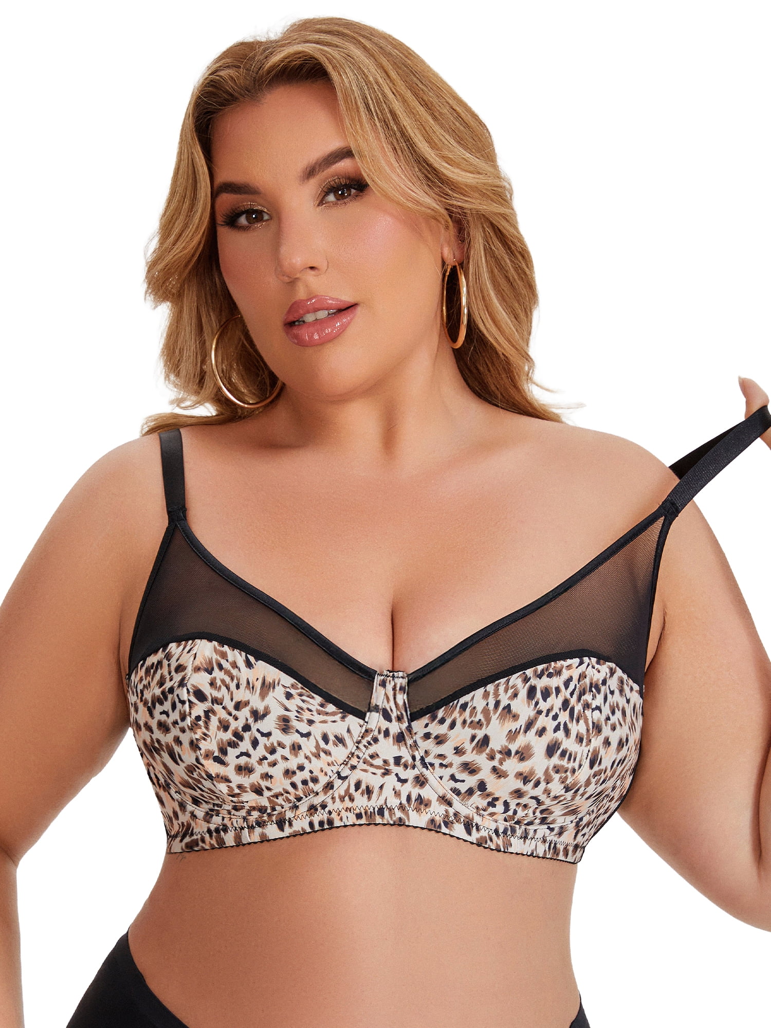 DARING DIVA Women's Plus Size Underwired Push Up Mesh See Through Bralette XL Black