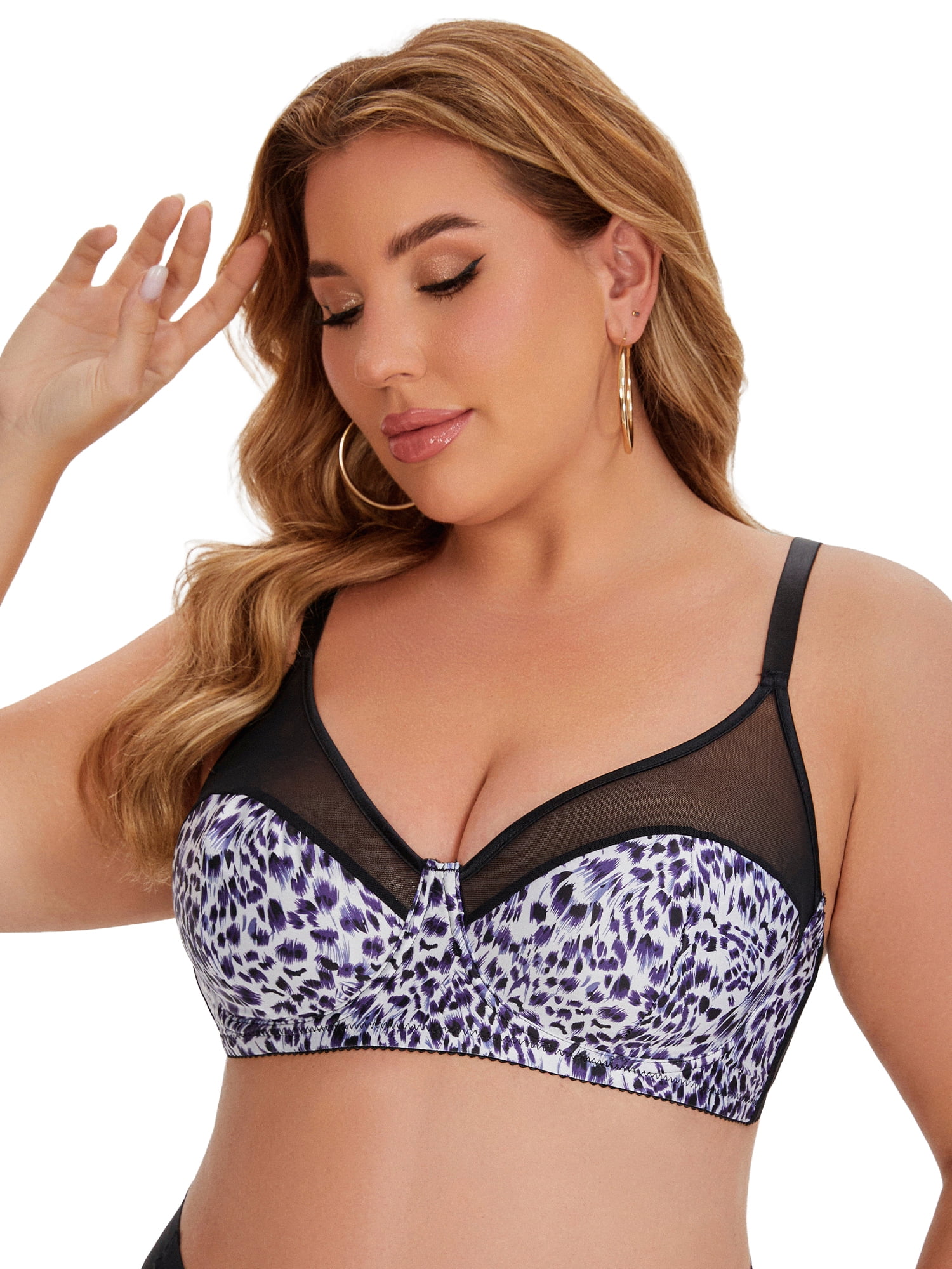 DARING DIVA Women's Plus Size Underwired Push Up Mesh See Through Bralette XXL Blue