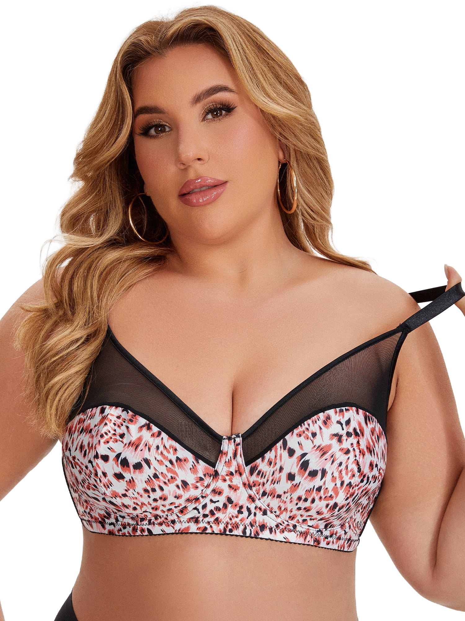 DARING DIVA Women's Plus Size Underwired Push Up Mesh See Through Bralette XXL Red