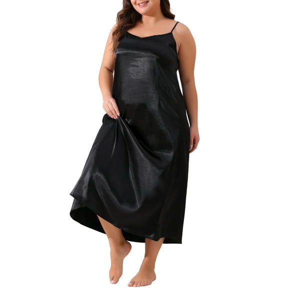 DARING DIVA Women's Plus Size V Neck Satin Sleeveless Nightgowns 1X Black