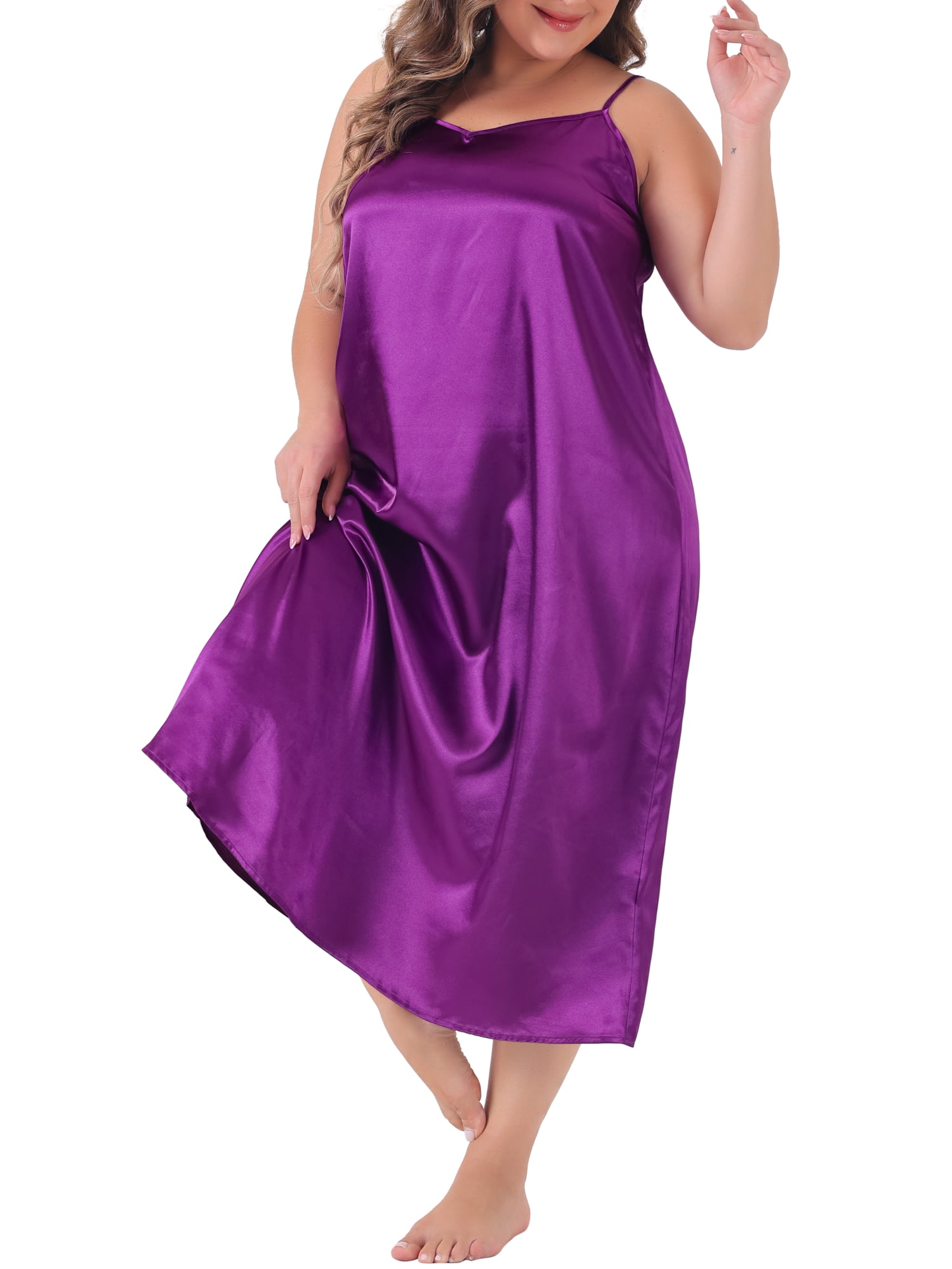 DARING DIVA Women's Plus Size V Neck Satin Sleeveless Nightgowns 4X Purple