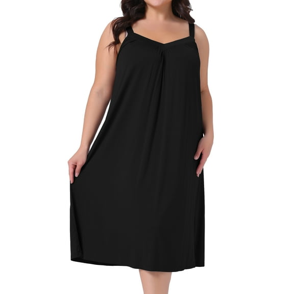 DARING DIVA Women's Plus Size V Neck Sleeveless Spaghetti Strap Nightgown 1X Black