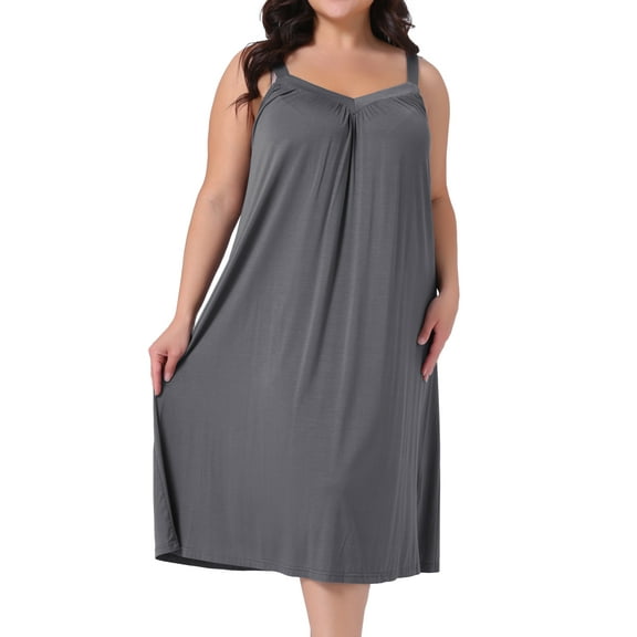 DARING DIVA Women's Plus Size V Neck Sleeveless Spaghetti Strap Nightgown 1X Grey