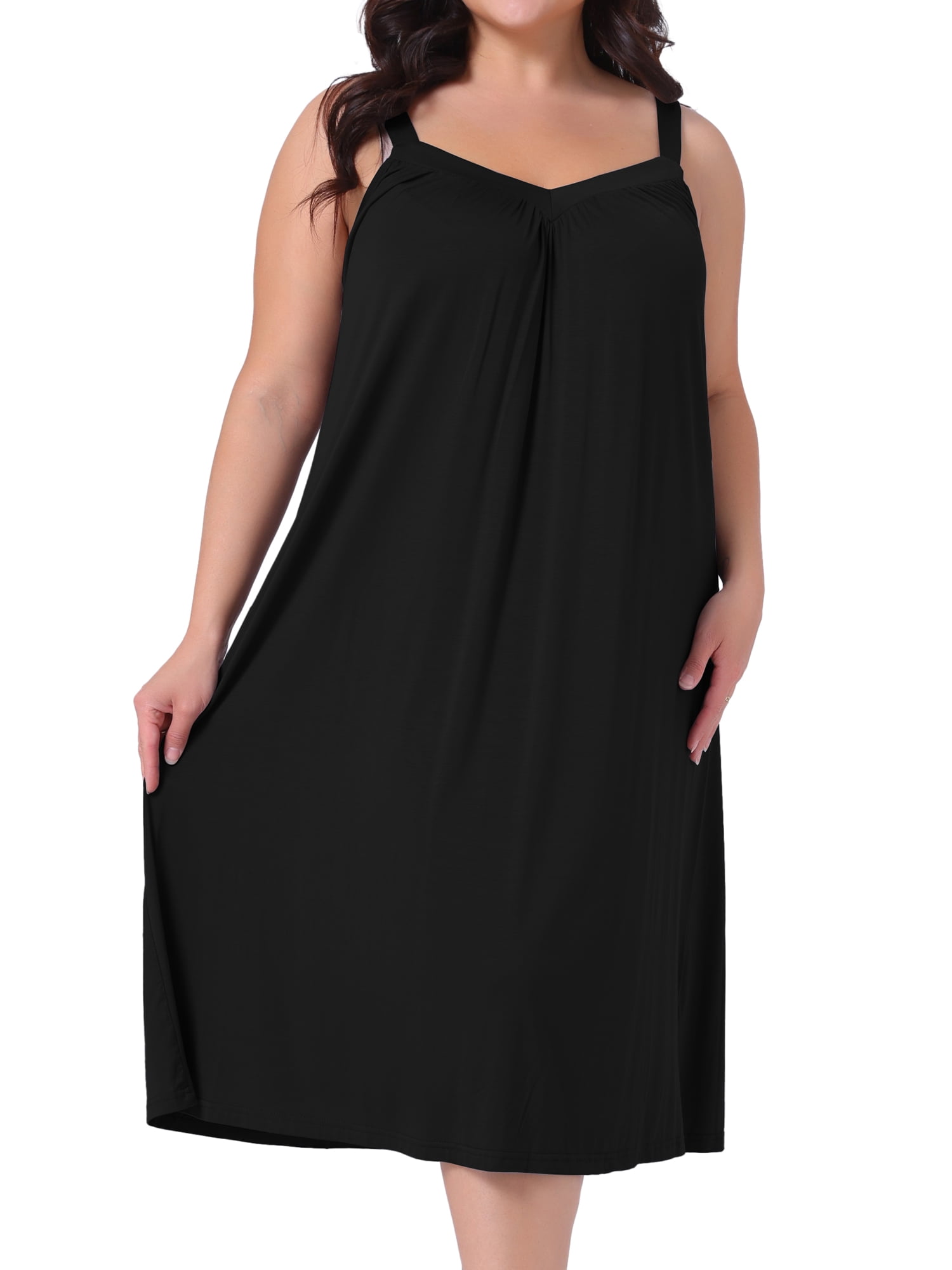 DARING DIVA Women's Plus Size V Neck Sleeveless Spaghetti Strap Nightgown 4X Black