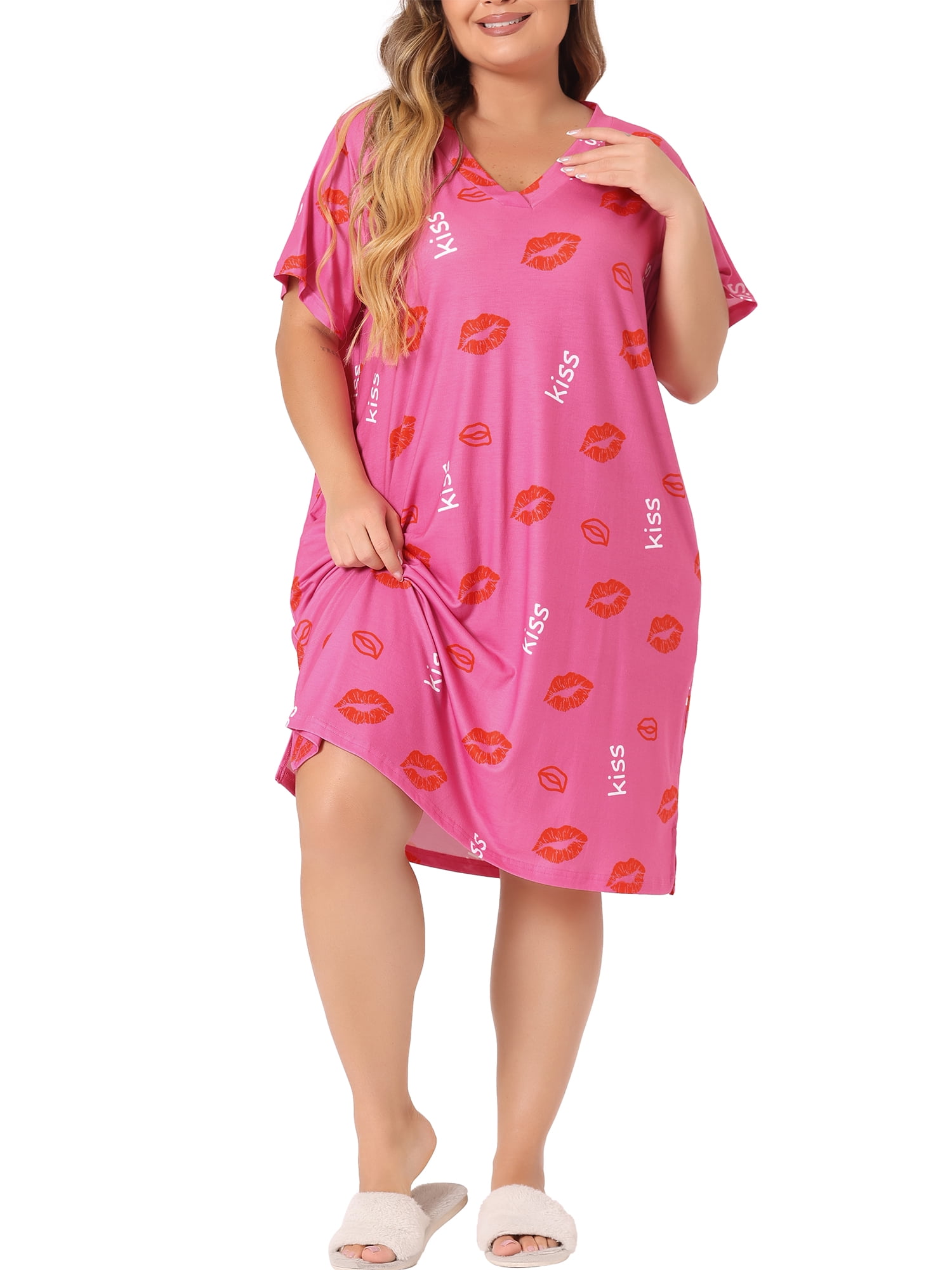 DARING DIVA Women's Plus Size V Neck Star Moon Pattern Nightgown 1X Hot ...