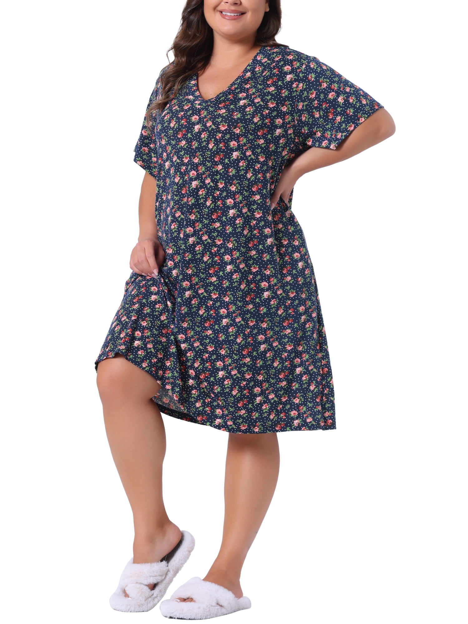 DARING DIVA Women's Plus Size V Neck Star Moon Pattern Nightgown 2X Dark Blue