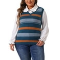 thumbnail image 1 of DARING DIVA Women's Plus Size V Neck Striped Knit Sweater Vests 1X Blue, 1 of 6