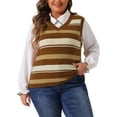 thumbnail image 1 of DARING DIVA Women's Plus Size V Neck Striped Knit Sweater Vests 3X Brown, 1 of 6