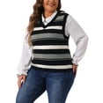 thumbnail image 1 of DARING DIVA Women's Plus Size V Neck Striped Knit Sweater Vests 4X Black, 1 of 6