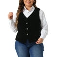 thumbnail image 1 of DARING DIVA Women's Plus Size Velvet Sleeveless Button Down V Neck Vest 1X Black, 1 of 6