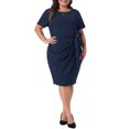 thumbnail image 1 of DARING DIVA Women's Plus Size Vintage Belted Tie Pencil Casual Events Dress 3X Navy Blue, 1 of 6