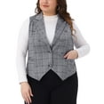 thumbnail image 1 of DARING DIVA Women's Plus Size Vintage Office Plaid Steampunk Checkered Vest 1X Grey, 1 of 6