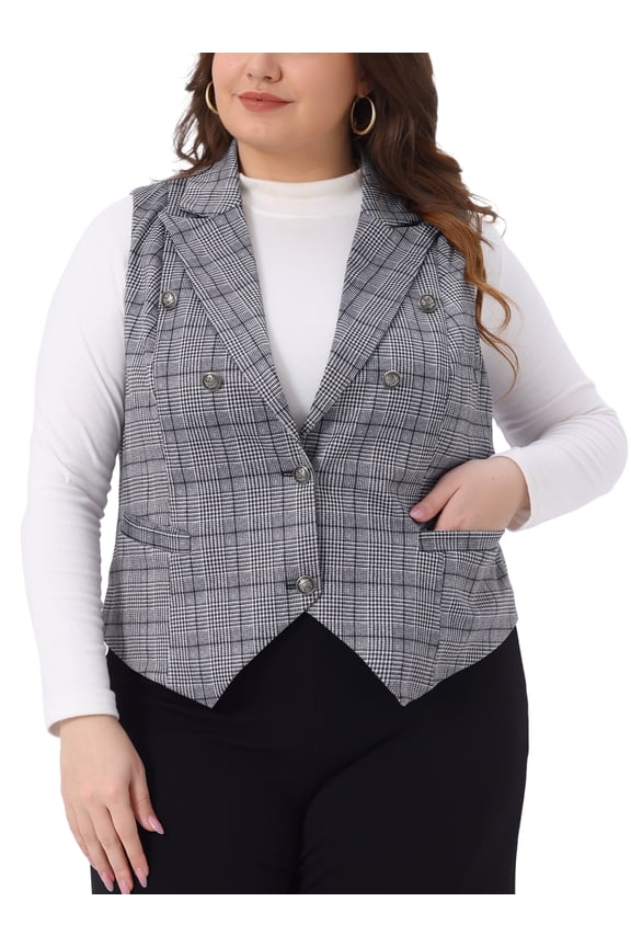 Women's Plus Size Vintage Office Plaid Steampunk Checkered Vest 2X Grey