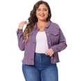 thumbnail image 1 of DARING DIVA Women's Plus Size Washed Front Frayed Classic Denim Jacket 2X Purple, 1 of 6