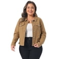 thumbnail image 1 of DARING DIVA Women's Plus Size Washed Front Frayed Classic Denim Jacket 3X Light Brown, 1 of 6