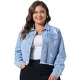 thumbnail image 1 of DARING DIVA Women's Plus Size Washed Long Sleeve Ripped Frayed Crop  Denim Jacket 4X Blue, 1 of 6