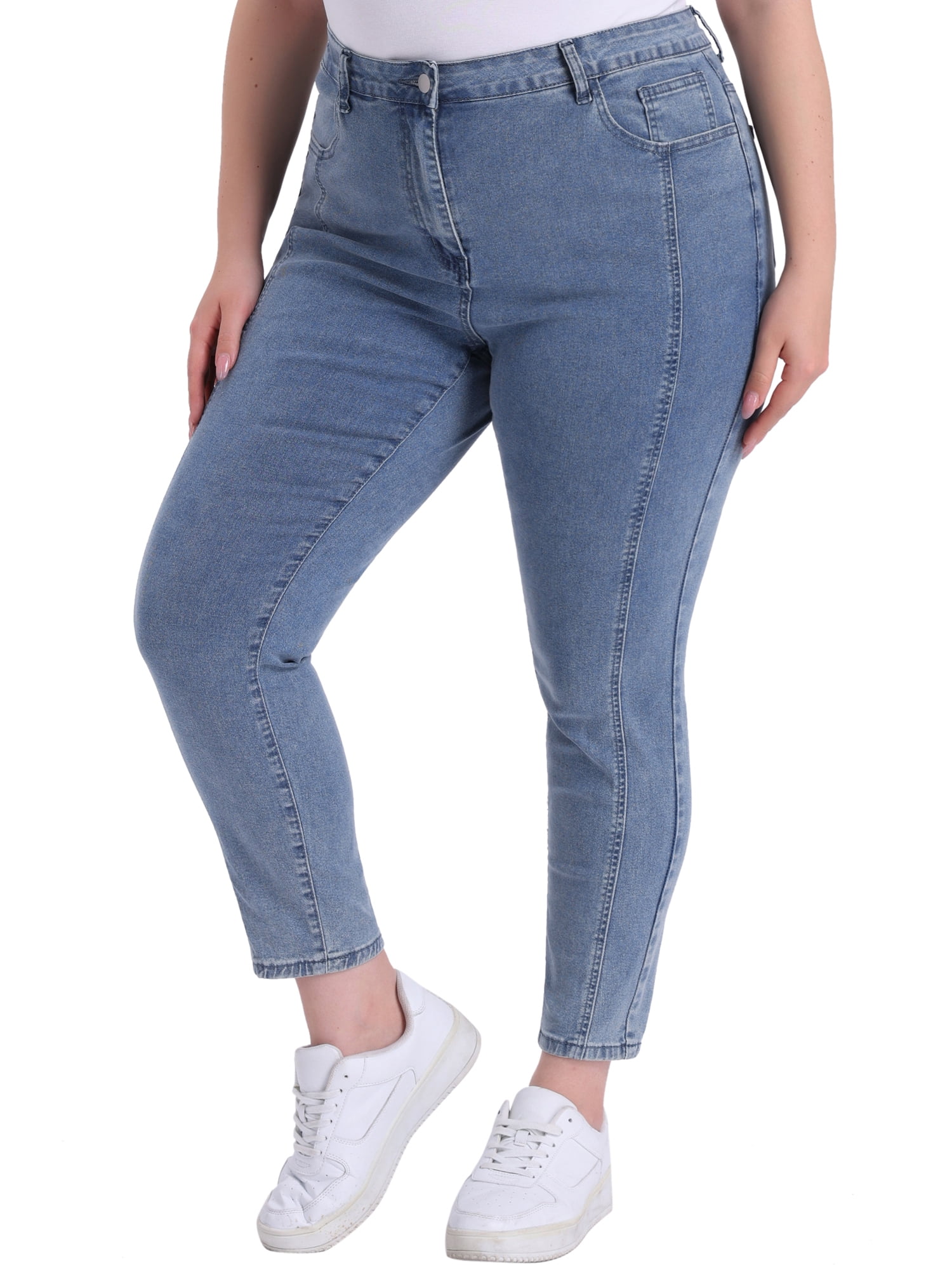 DARING DIVA Women's Plus Size Washed Stretchy High Rise Jeans 1X Grey Blue