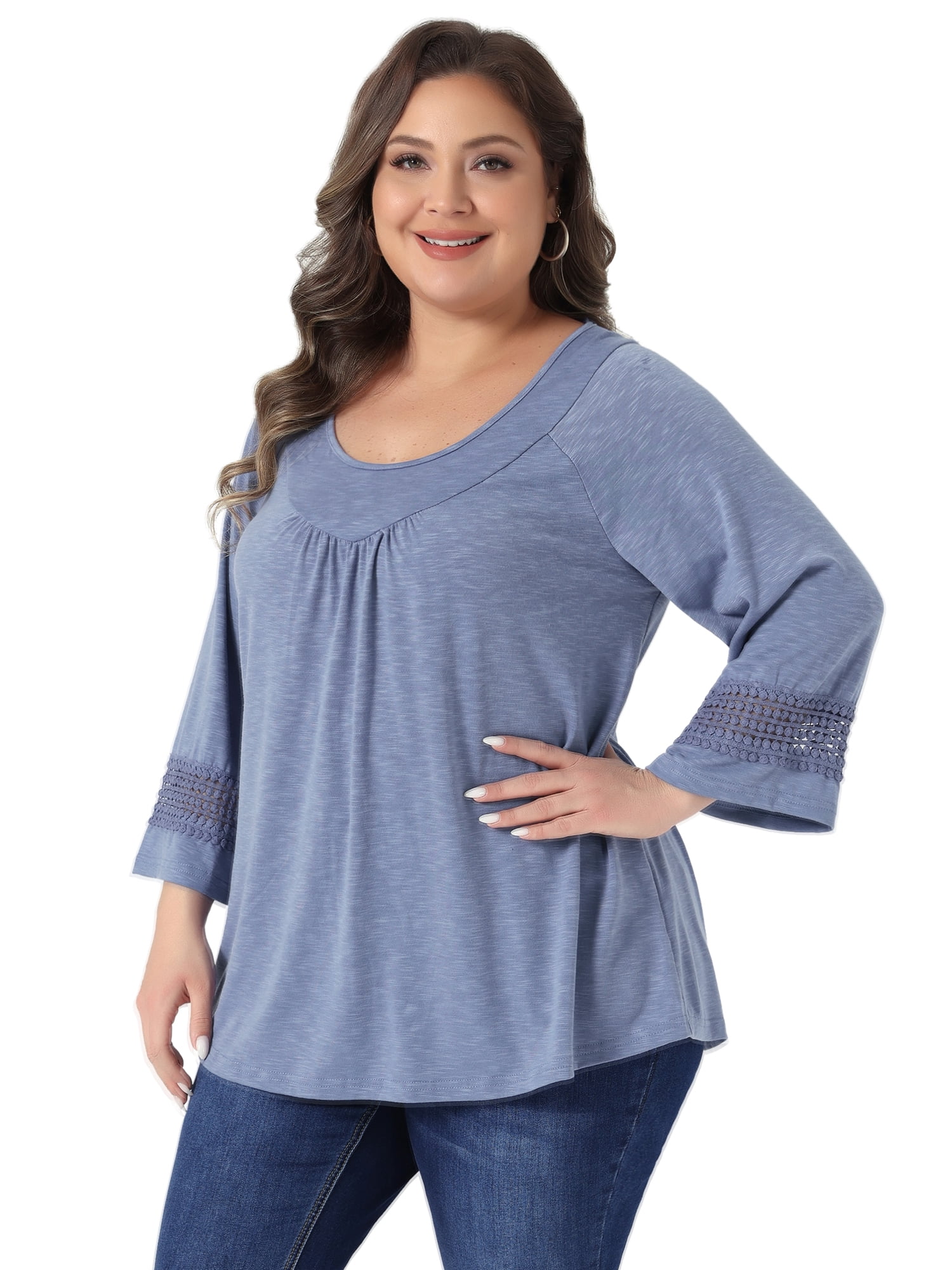 DARING DIVA Women's Plus Size Winter Kimono Long Sleeve Casual Top 1X Gray Blue