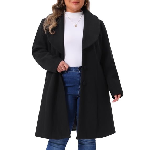 DARING DIVA Women's Plus Size Winter Outerwear Coat with Shawl Collar 1X Black