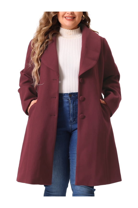 Women's Plus Size Winter Outerwear Coat with Shawl Collar 1X Burgundy