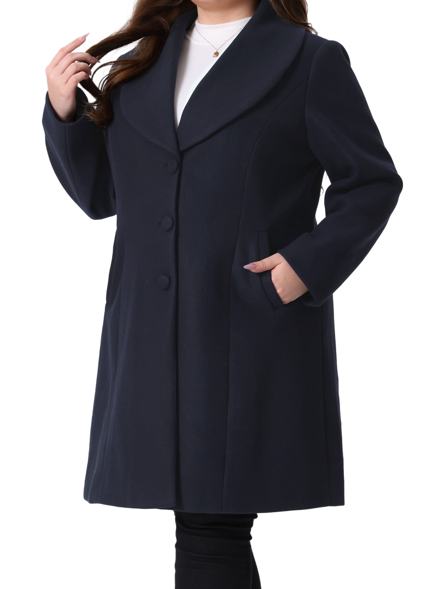 DARING DIVA Women's Plus Size Winter Outerwear Coat with Shawl Collar 3X Navy Blue