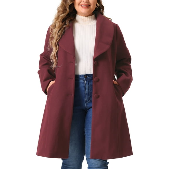 DARING DIVA Women's Plus Size Winter Outerwear Coat with Shawl Collar 4X Burgundy