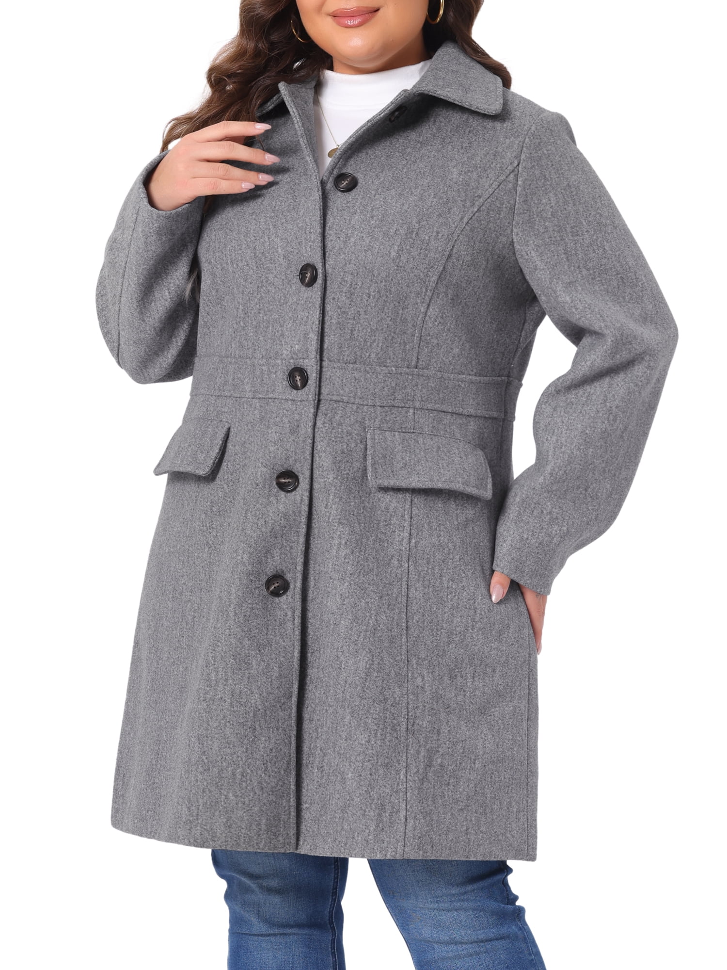 DARING DIVA Women's Plus Size Peter Pan Collar Single Breasted Coat 3X Gray