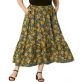 thumbnail image 1 of DARING DIVA Women's Plus Skirts Floral Stretchy Waist Layered Maxi Skirt 1X Green Yellow, 1 of 6