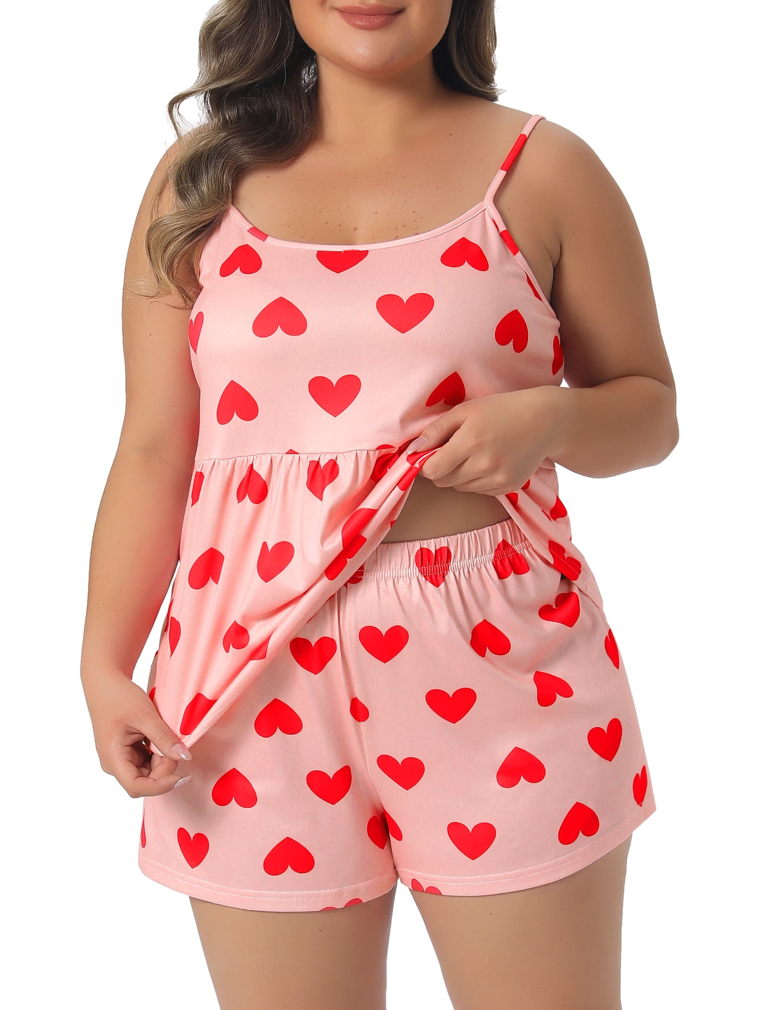 DARING DIVA Women's Plus Sleepwear Cami Shorts Set Cute Lingerie L Pink