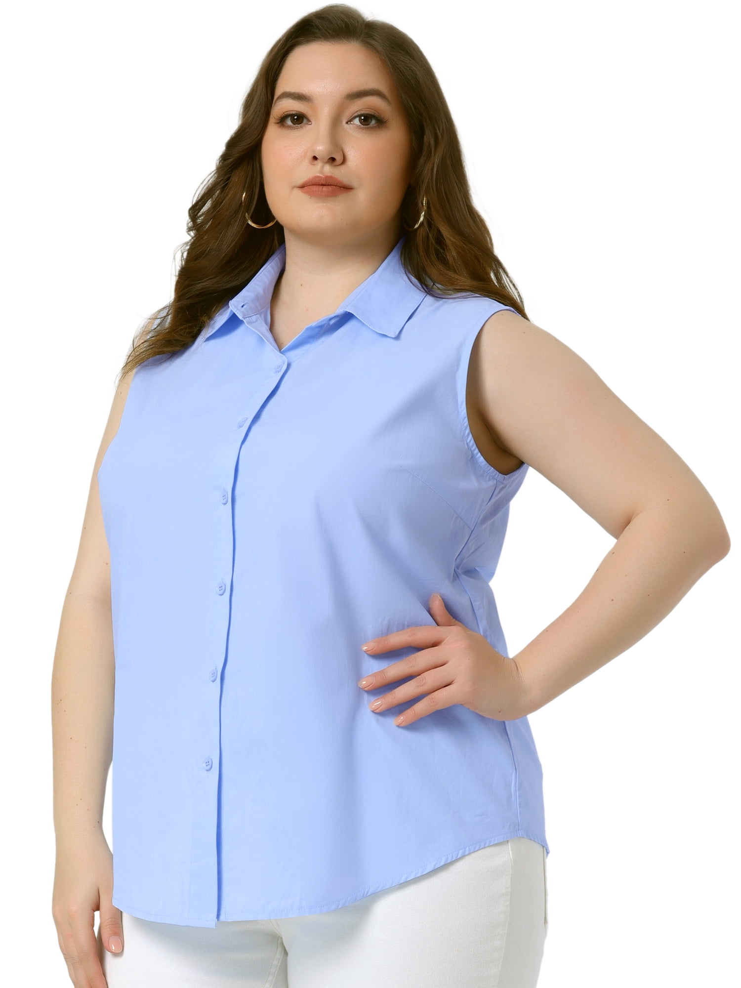 DARING DIVA Women's Plus Sleeveless Button Down Fashion Tank Top 3X Light Blue