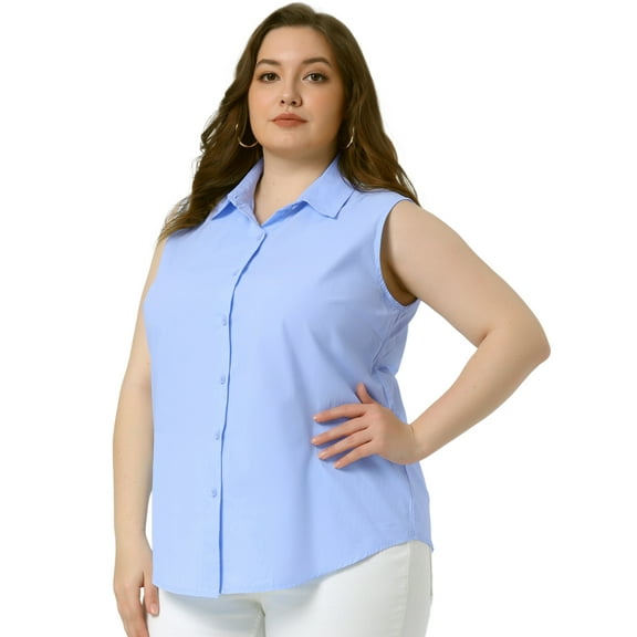 DARING DIVA Women's Plus Sleeveless Button Down Fashion Tank Top 4X Light Blue