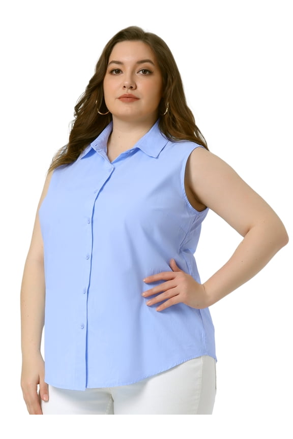 Women's Plus Sleeveless Button Down Fashion Tank Top 4X Light Blue