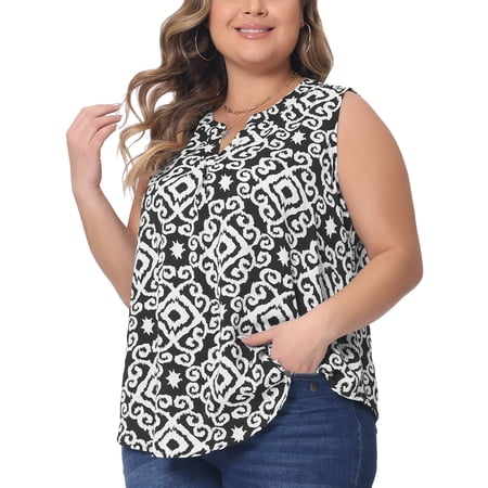 DARING DIVA Women's Plus Sleeveless Floral Print V Neck Tank Top 4X Black