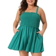 thumbnail image 1 of DARING DIVA Women's Plus Sleeveless Rompers with Pockets and Flowy Design 1X Green, 1 of 6