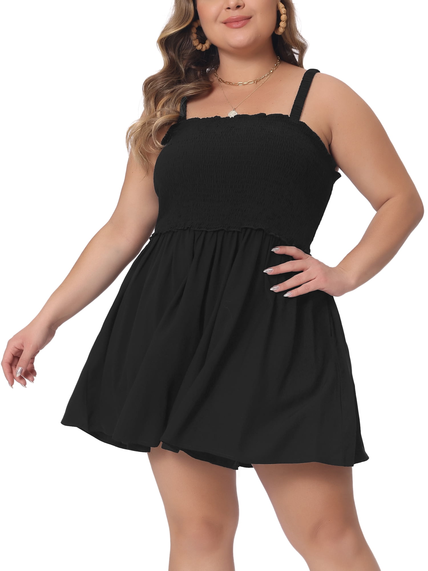 DARING DIVA Women's Plus Sleeveless Rompers with Pockets and Flowy Design 2X Black