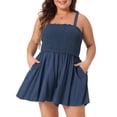 thumbnail image 1 of DARING DIVA Women's Plus Sleeveless Rompers with Pockets and Flowy Design 4X Navy Blue, 1 of 6