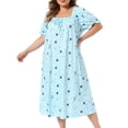 thumbnail image 1 of DARING DIVA Women's Plus Soft Crew Neck Cute Cherry Ruffle Nightgown 1X Light Blue, 1 of 6