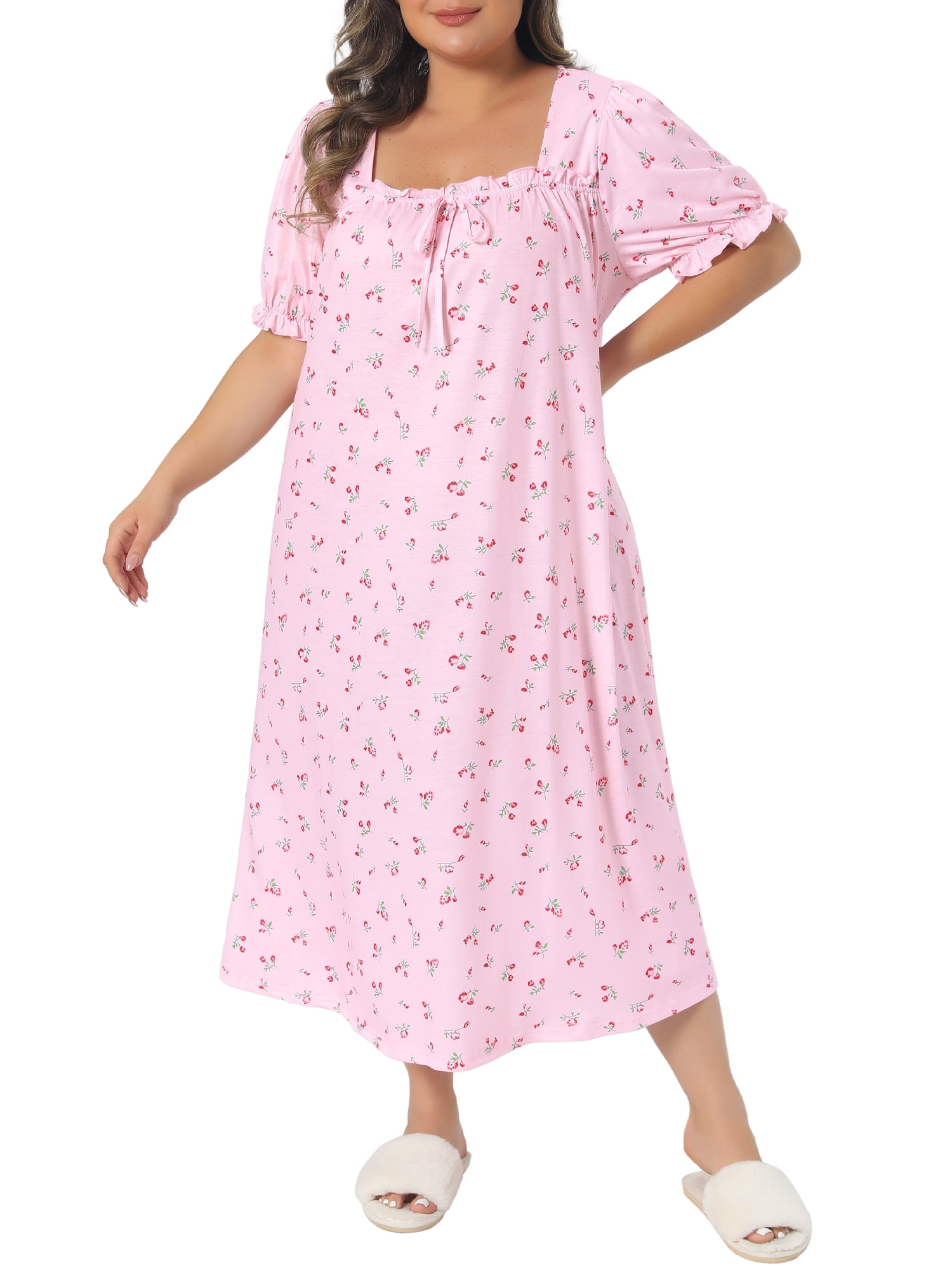 DARING DIVA Women's Plus Soft Crew Neck Cute Cherry Ruffle Nightgown 3X Pink