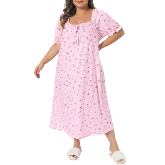 DARING DIVA Women's Plus Soft Crew Neck Cute Cherry Ruffle Nightgown 3X Pink