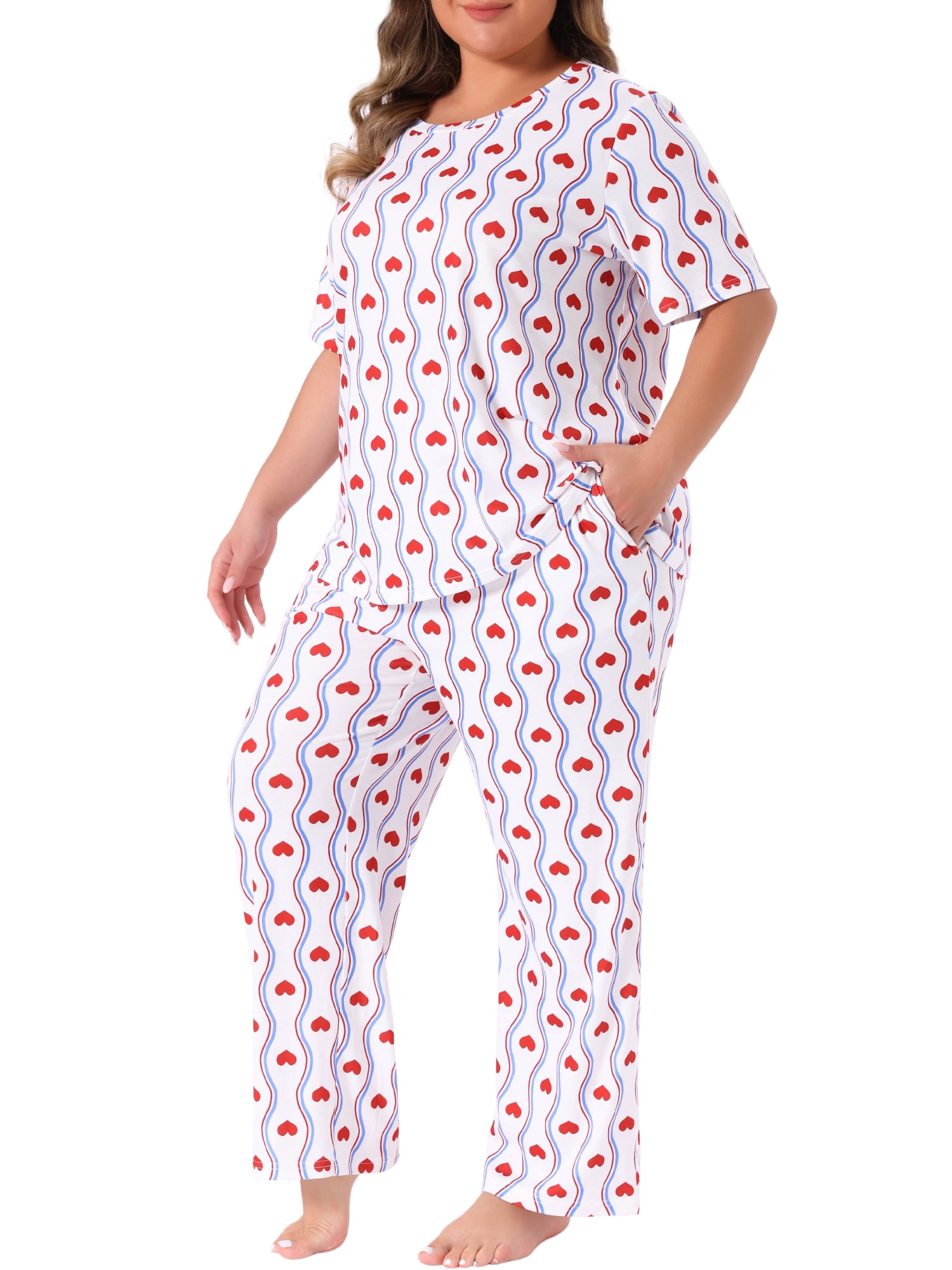 DARING DIVA Women's Plus Soft Sleepwear Tops and Pants Print Pajama Sets 3X White