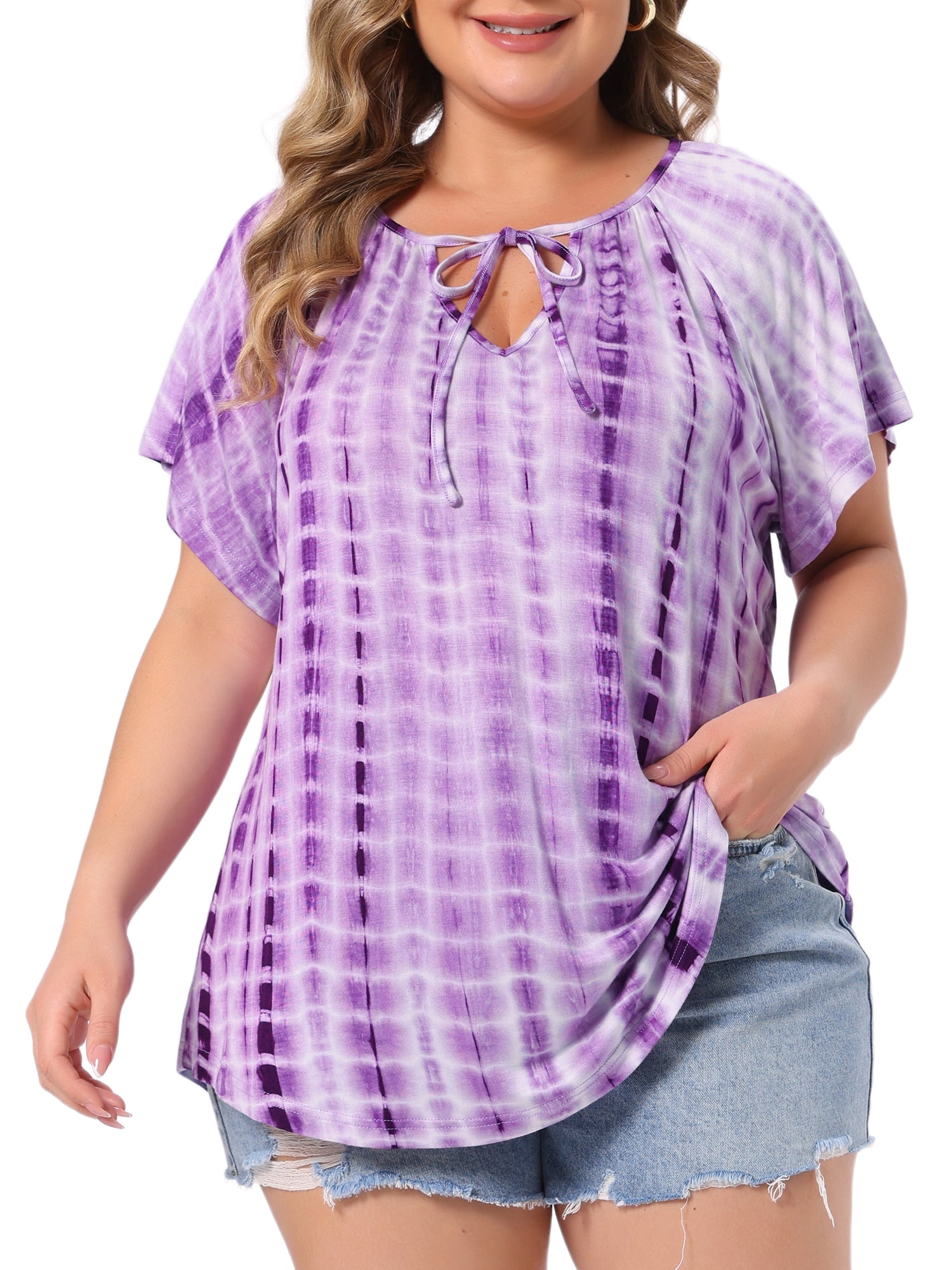 DARING DIVA Women's Plus Soft T-shirt Tye Dye  Casual Top with Comfort Fit 3X Purple