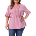 thumbnail image 1 of DARING DIVA Women's Plus Soft Top V Neck Ruffle  Casual Chiffon Blouse Shirt 2X Pink, 1 of 6