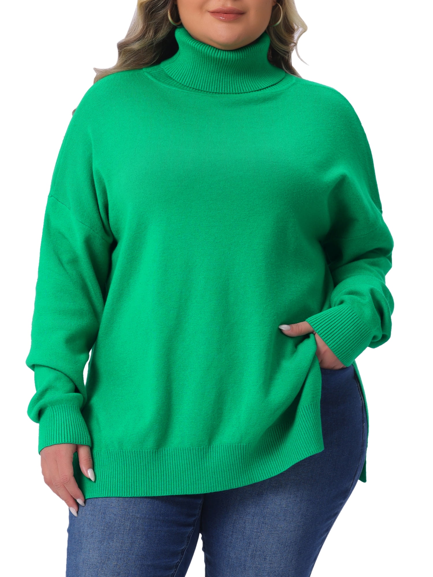 DARING DIVA Women's Plus Soft Turtle Neck Long Sleeve Pullover Knit Top 1X Green