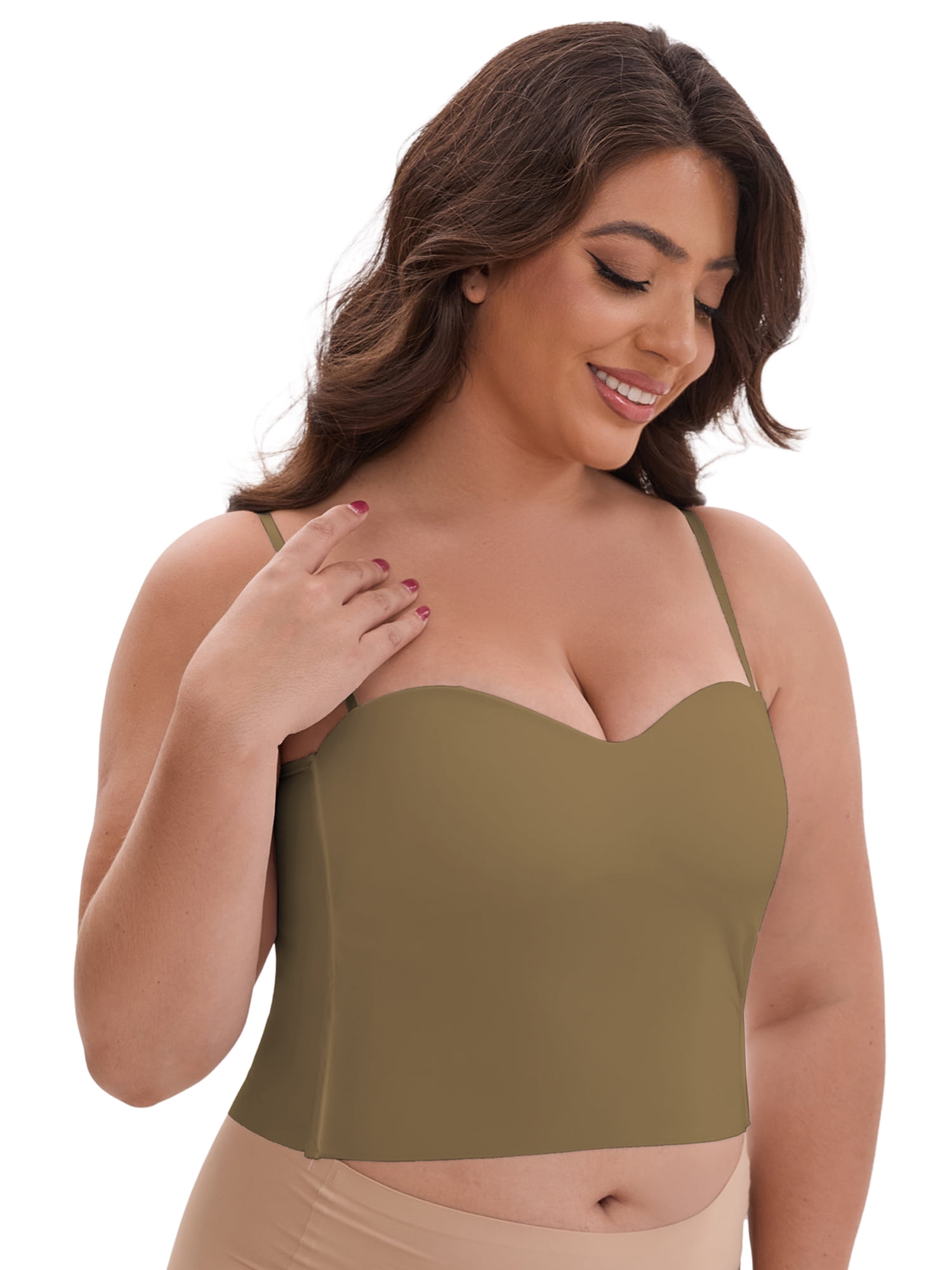 DARING DIVA Women's Plus Spaghetti Straps Wireless Padded Camisole XL Brown